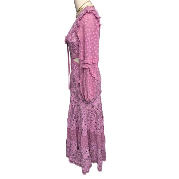 Alexis Zendaya Lace Crochet Cut Out Long Sleeve Dress Lilac Macrame size XS - Picture 8 of 15